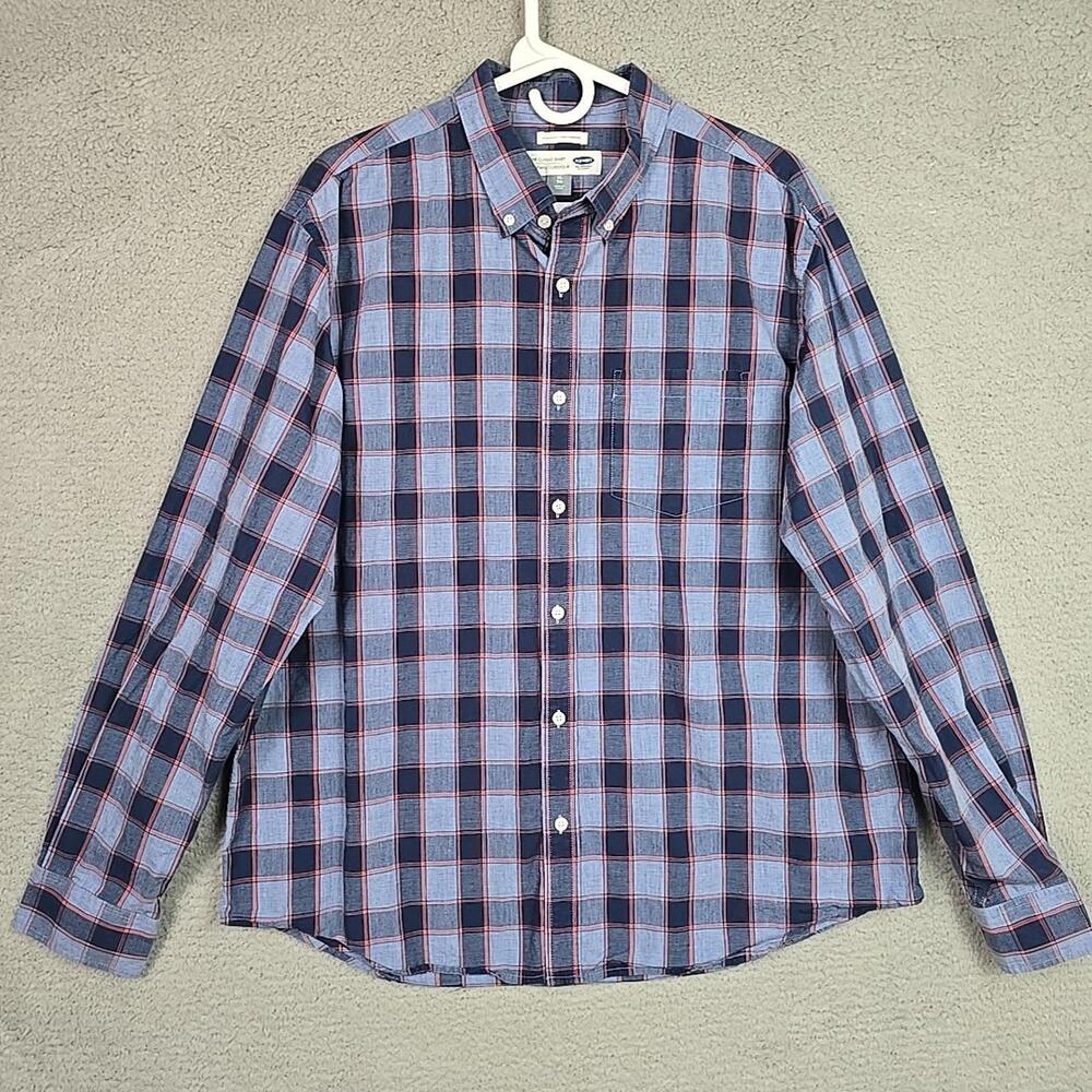 Old Navy Mens Classic Shirt XL Blue Red Plaid Button Long Sleeve Regular Fit